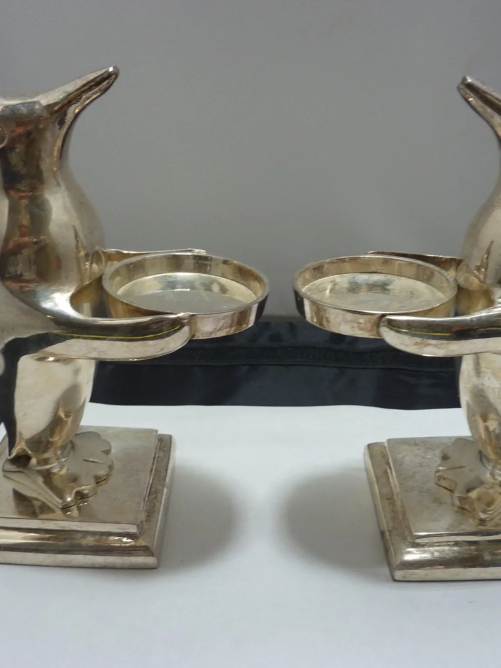 VTG Penguin Candle Holder Votive Set SILVER PLATED Metal Heavy Deco Bird Qty 2